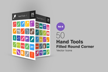50 Hand Tools Filled Round Corner Icons