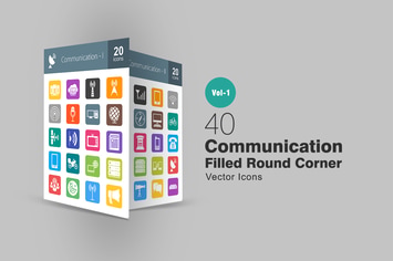 40 Communication Filled Round Corner Icons