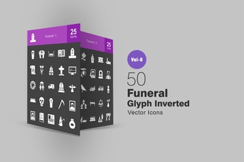 50 Funeral Glyph Inverted Icons