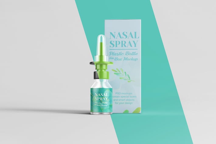 Nasal Spray Clear Bottle With Box Mockup