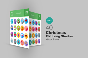 40 Christmas Flat Long Shadow Icons