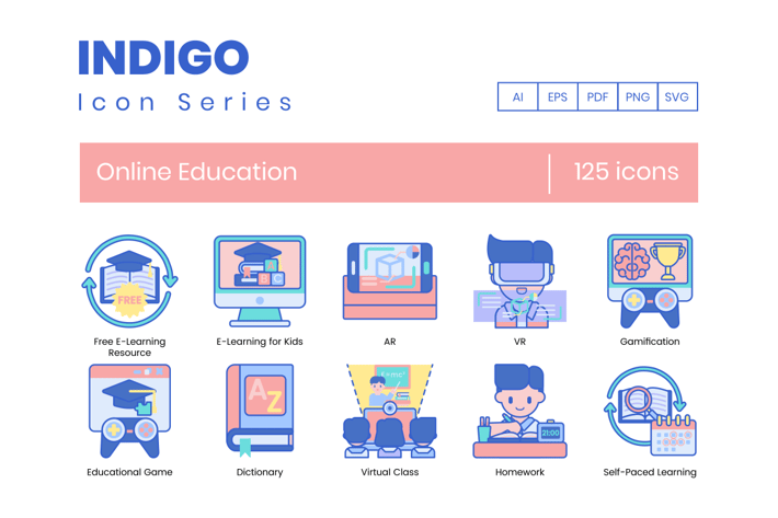 125 Online Education Line Icons