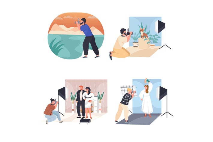 Men Women Work As Photographers Concept Scenes Set