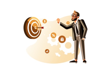 Businessman throwing dart to the target