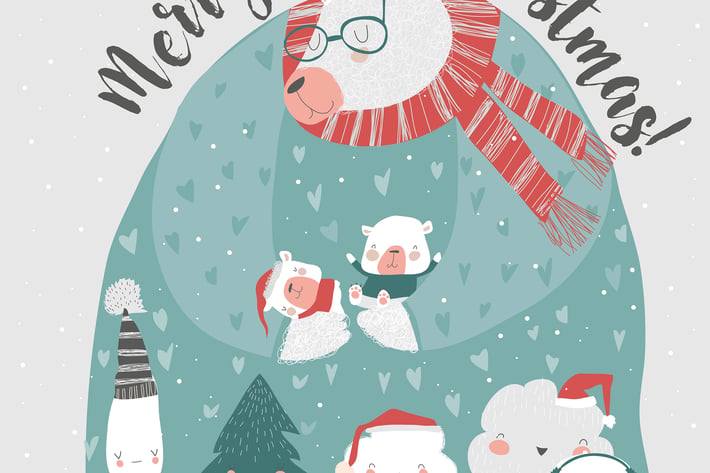 Cute cartoon mommy bear with their babies bear.