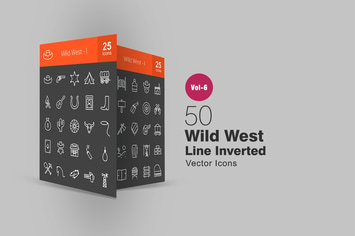50 Wild West Line Inverted Icons