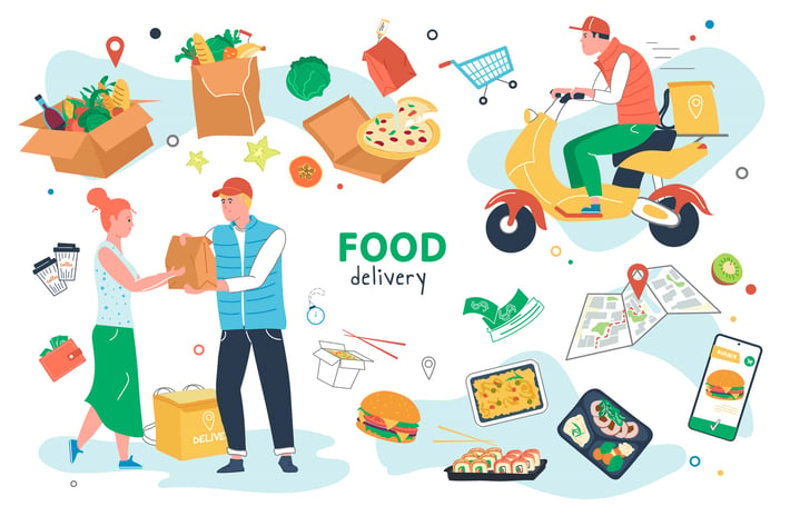 Food Delivery Set Isolated Elements