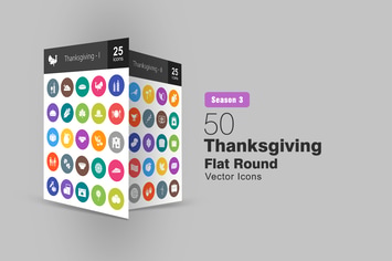 50 Thanksgiving Flat Round Icons