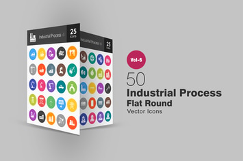 50 Industrial Process Glyph Multicolor BG Icons