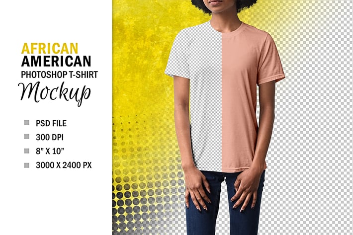 African American Woman's T-Shirt Mockup, PSD