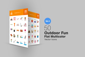 50 Outdoor Fun Flat Multicolor Icons