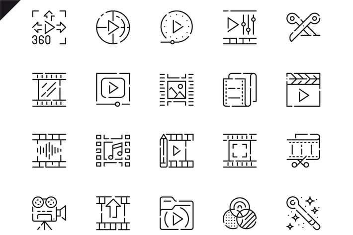 Simple Set Video Editing Line Icons