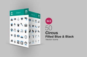 50 Circus Blue & Black Icons
