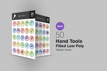 50 Hand Tools Filled Low Poly Icons