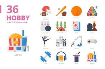 Hobby Flat Design Icon Set