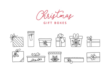 11 Christmas Gift Box Doodle Line Icons
