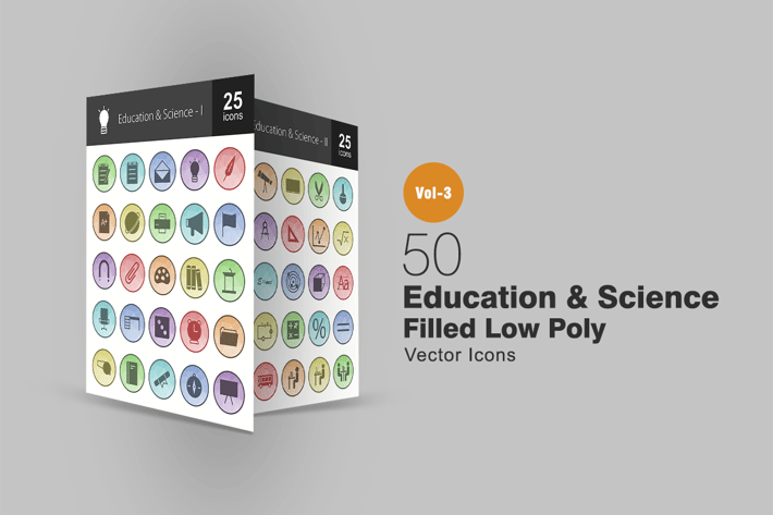 50 Education & Science Filled Low Poly Icons