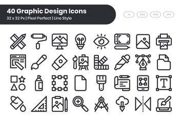 40 Graphic Design Icons Set - Line