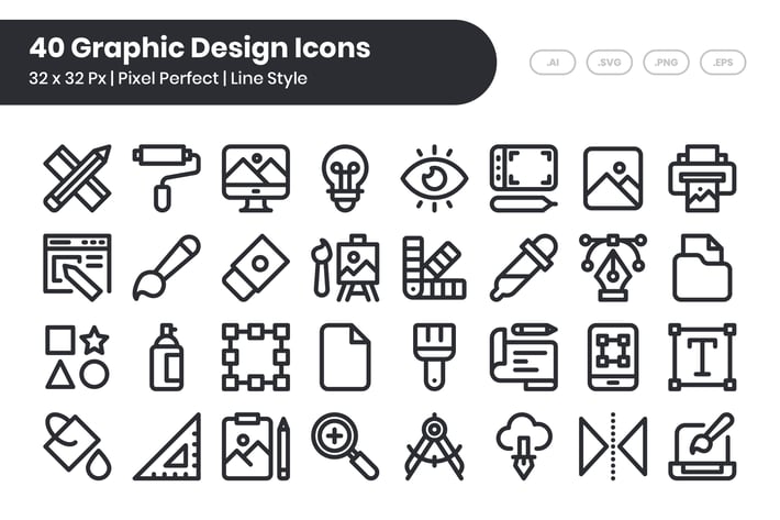 40 Graphic Design Icons Set - Line