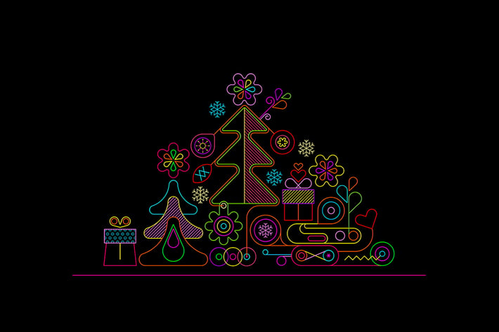 Christmas Tree Neon Design + 2 line art options