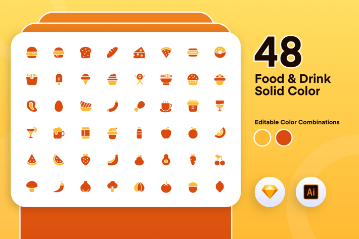 Food And Drink Solid Color Icon Set