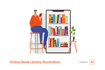 Online Book Library Illustration