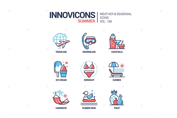 Summer - modern line design style icons set