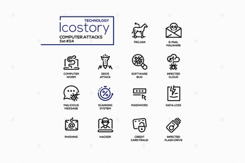 Computer attacks - line design style icons
