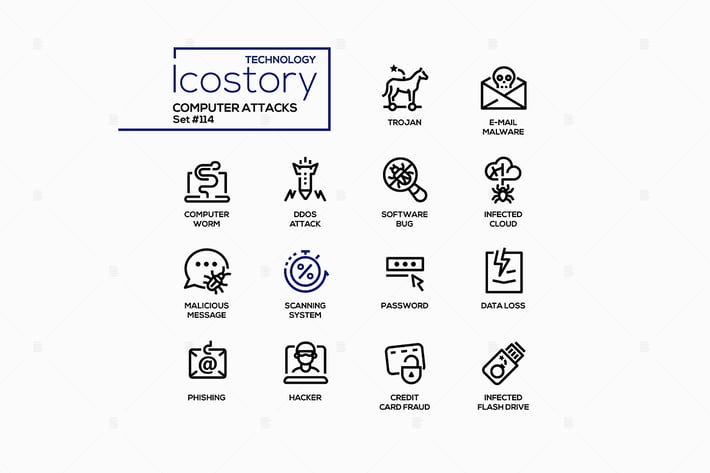 Computer attacks - line design style icons