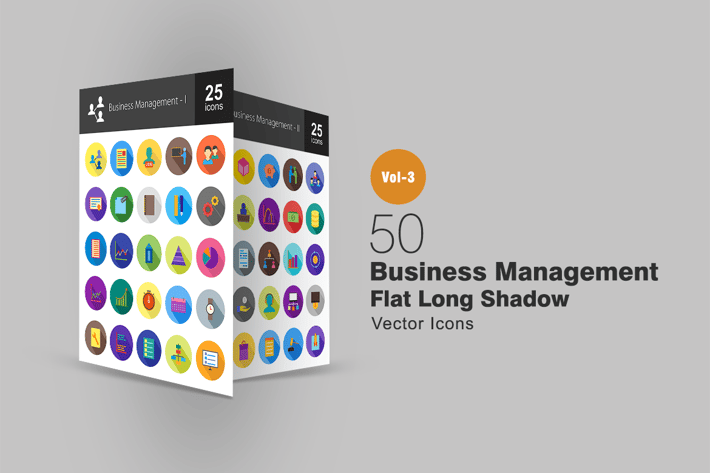 50 Business Management Flat Shadowed Icons