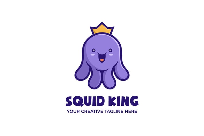 Cute Squid King Mascot Character Logo Template