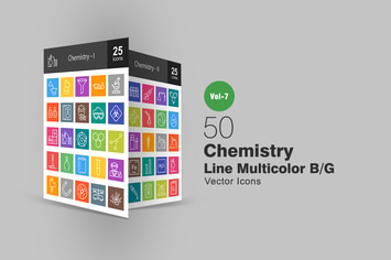 50 Chemistry Line Multicolor B/G Icons