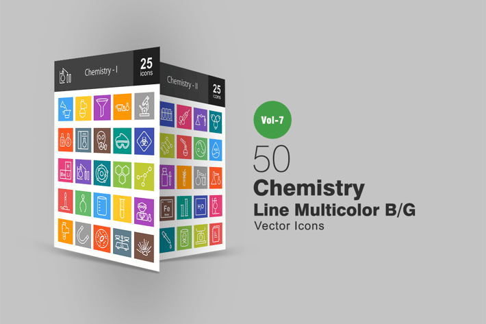50 Chemistry Line Multicolor B/G Icons