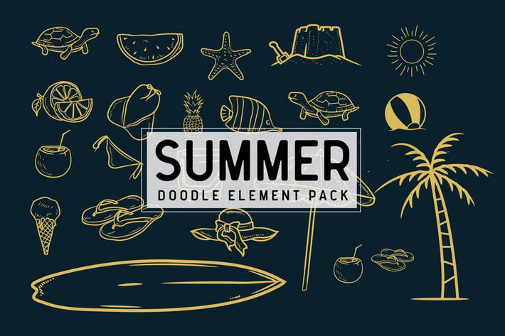 Summer doodle element pack