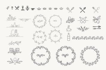 Set of sign and elements for food and drink