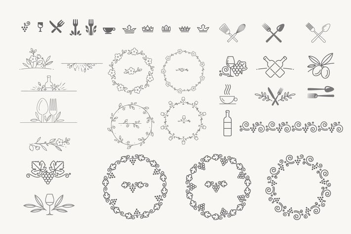 Set of sign and elements for food and drink