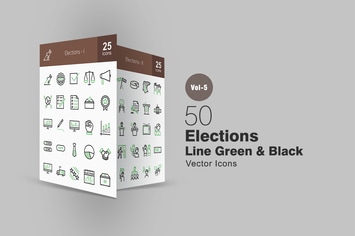 50 Elections Line Green & Black Icons
