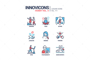 Hobby and activities - line design style icons set