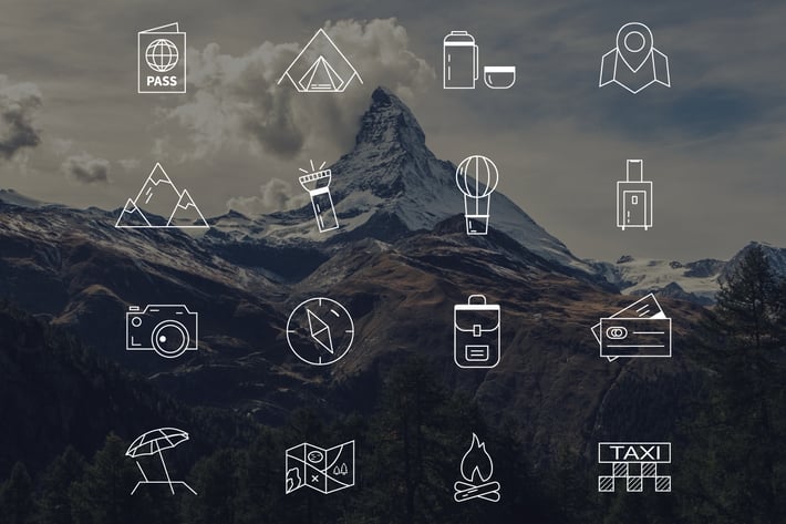 Travel Line Icons / Camping Equipment Design Set
