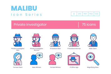 75 Private Investigator Line Icons