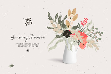 January Flowers - vector clipart set