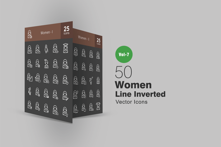 50 Women Line Inverted Icons