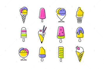 Types of ice cream - line design style icons