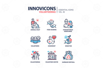 Volunteering - modern vector line icons set