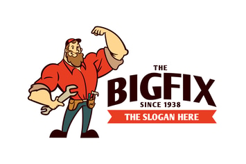 Retro Muscular Handyman Holding Wrench Mascot Logo