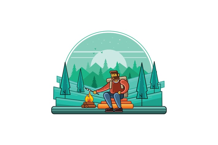 Camping Outdoor at Night Graphics Line Illustrator