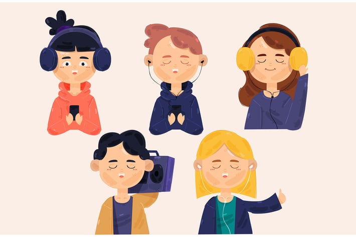 People Listening Music Illustration