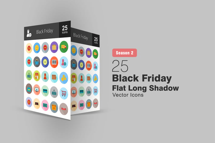  25 Black Friday Flat Long Shadow Icons