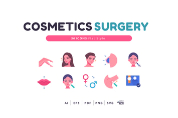 36 Icons Cosmetics Surgery Flat Style
