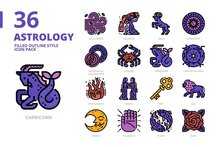 Astrology Filled Outline Style Icon Set